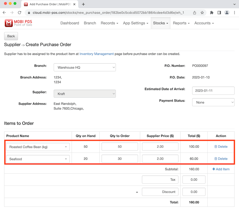 mobipos item added automatically to order