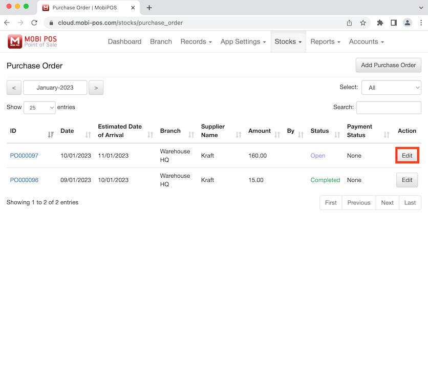 mobipos edit purchase order