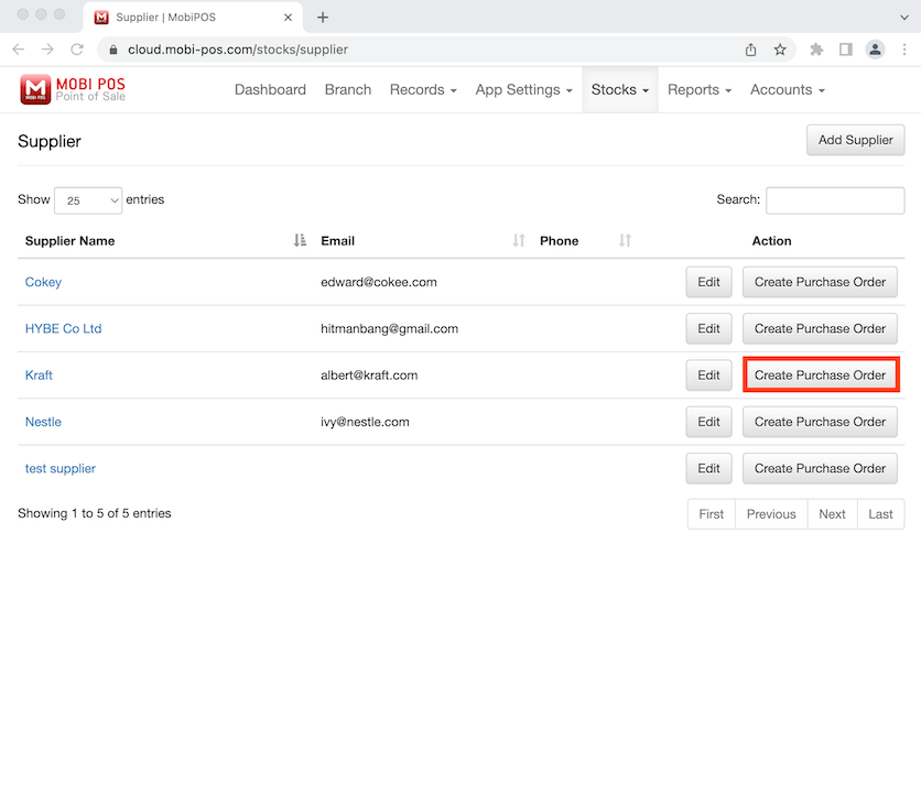 mobipos create purchase order